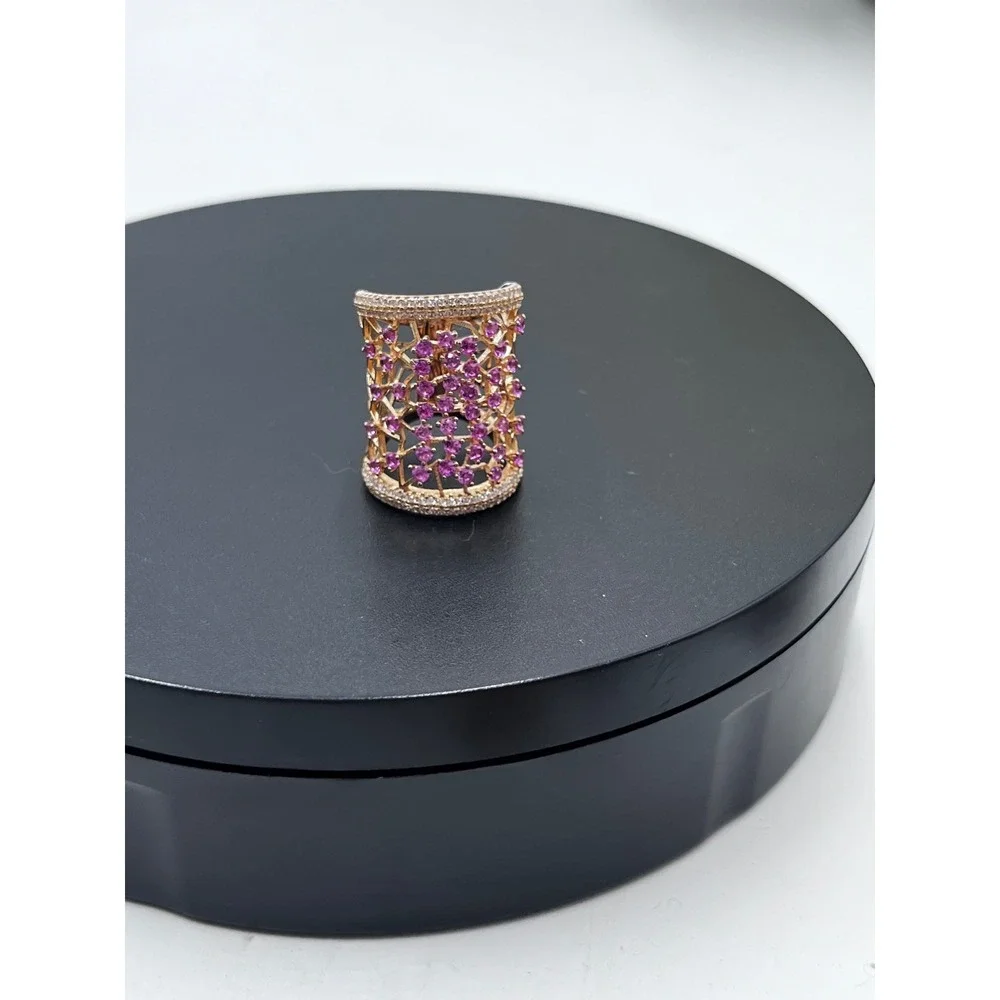 EJ Elegant Jewels Rose Gold Vermeil Pink Sapphire Clear Accent Wide Ring Sz 6.5